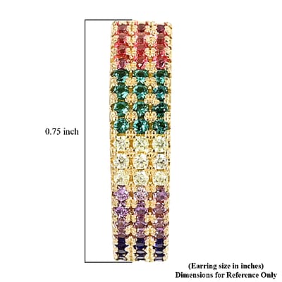 Simulated Multi Color Diamond Huggie Hoop Earrings in Goldtone 1.15 ctw