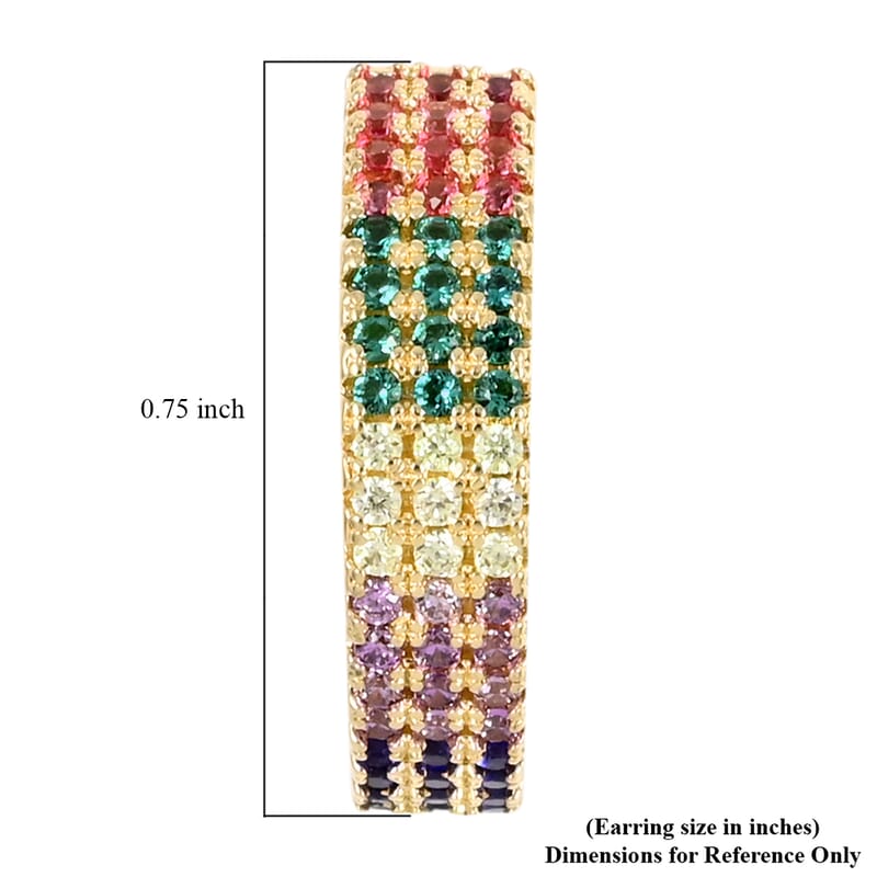 Simulated Multi Color Diamond Huggie Hoop Earrings in Goldtone 1.15 ctw