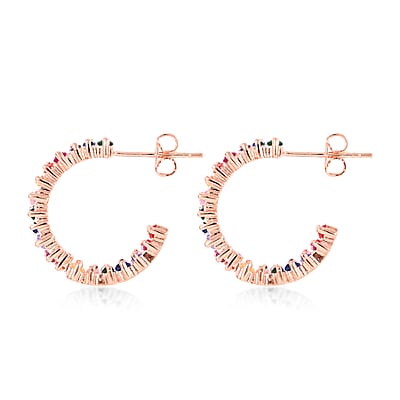 Simulated Multi Color Diamond Inside Out J Hoop Earrings in Rosetone 1.35 ctw