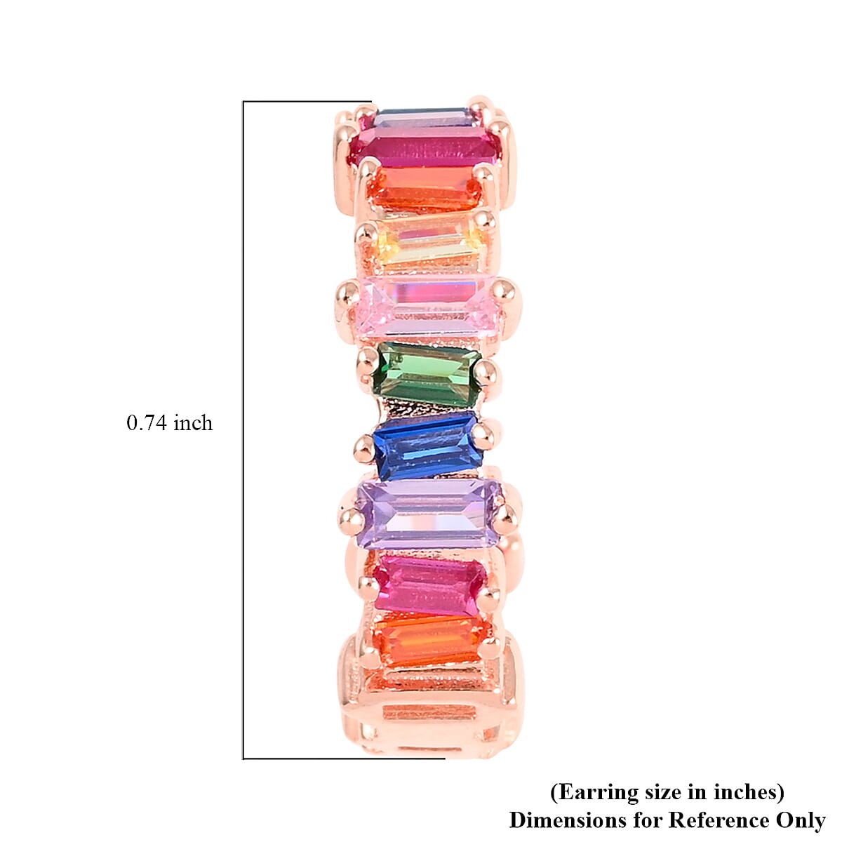 Simulated Multi Color Diamond Inside Out J Hoop Earrings in Rosetone 1.35 ctw