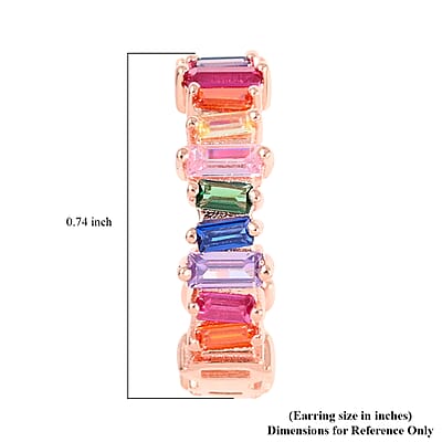 Simulated Multi Color Diamond Inside Out J Hoop Earrings in Rosetone 1.35 ctw