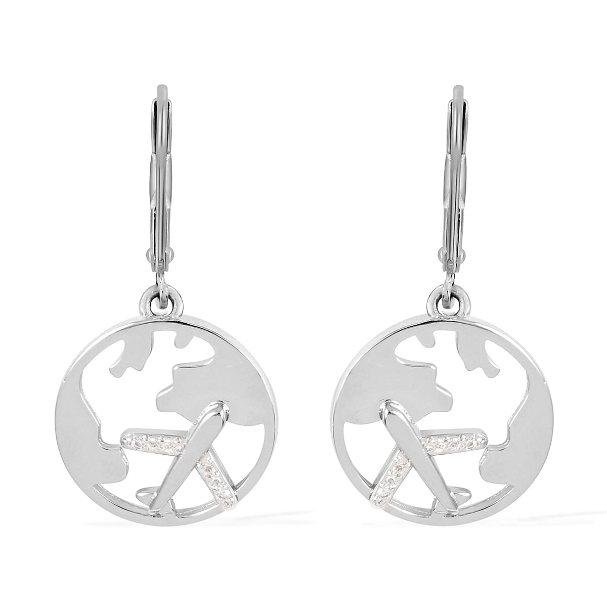Simulated Diamond Globe Earrings in Silvertone 0.15 ctw
