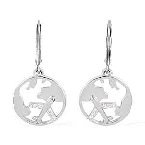 Simulated Diamond Globe Earrings in Silvertone 0.15 ctw