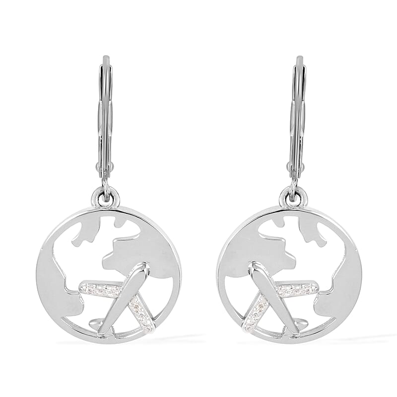 Simulated Diamond Globe Earrings in Silvertone 0.15 ctw