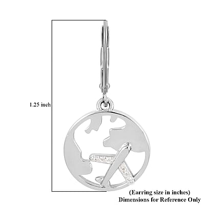 Simulated Diamond Globe Earrings in Silvertone 0.15 ctw