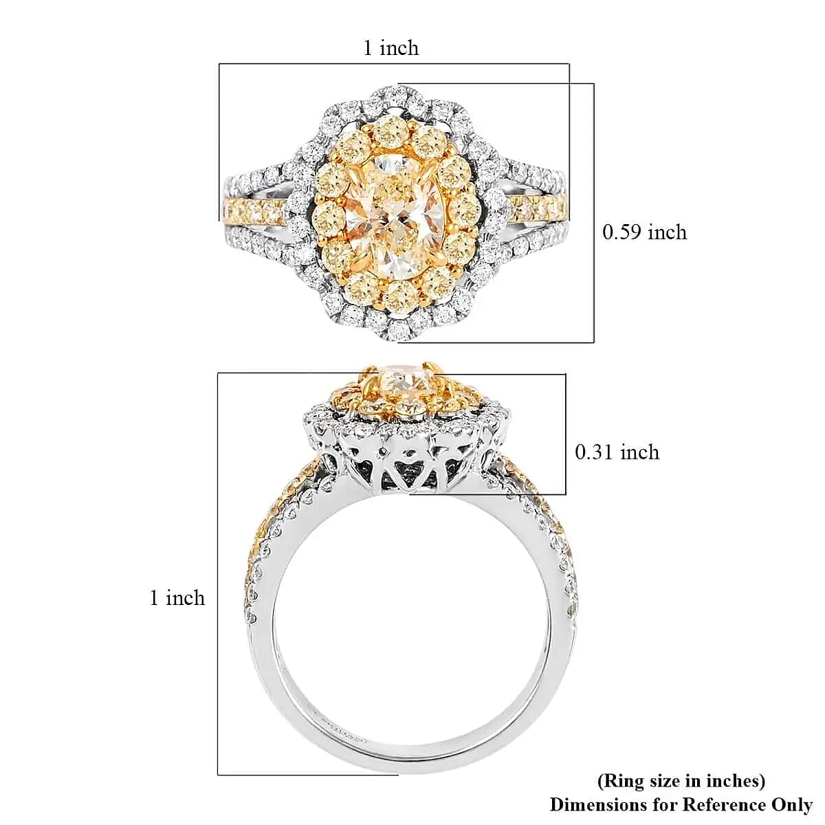 18K Yellow and White Gold Natural Yellow Diamond SI and Diamond Ring 6.60 Grams 2.15 ctw