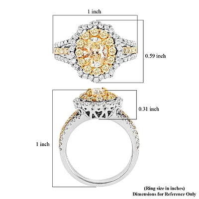 Modani Natural SI Yellow Diamond Ring , White Diamond Accent Ring, Diamond Floral Cluster Ring, 18K Yellow and White Gold Ring, Diamond Jewelry For Her 6.60 Grams 2.15 ctw (Size 10.0)