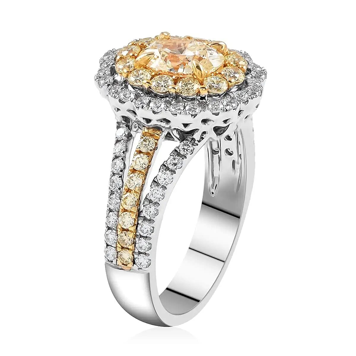 Modani Natural SI Yellow Diamond Ring , White Diamond Accent Ring, Diamond Floral Cluster Ring, 18K Yellow and White Gold Ring, Diamond Jewelry For Her 6.60 Grams 2.15 ctw (Size 6.0) image number 3