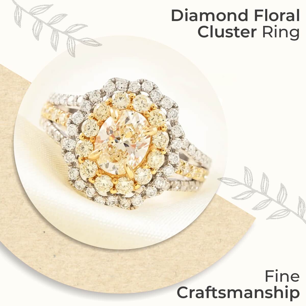 Modani Natural SI Yellow Diamond Ring , White Diamond Accent Ring, Diamond Floral Cluster Ring, 18K Yellow and White Gold Ring, Diamond Jewelry For Her 6.60 Grams 2.15 ctw (Size 7.0) image number 1