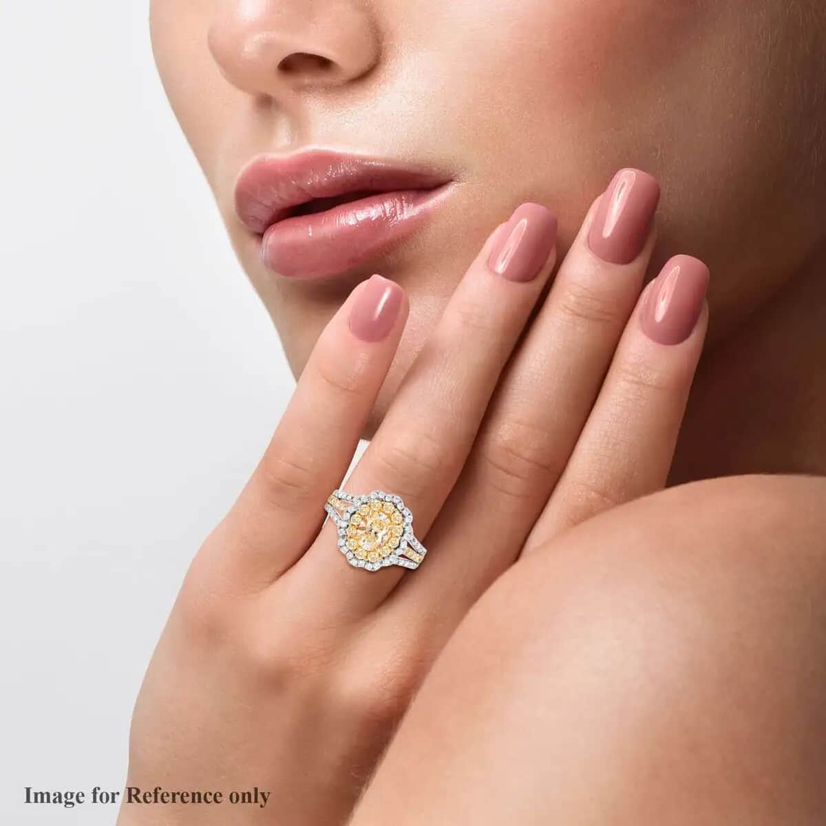 Modani Natural SI Yellow Diamond Ring , White Diamond Accent Ring, Diamond Floral Cluster Ring, 18K Yellow and White Gold Ring, Diamond Jewelry For Her 6.60 Grams 2.15 ctw (Size 7.0) image number 5
