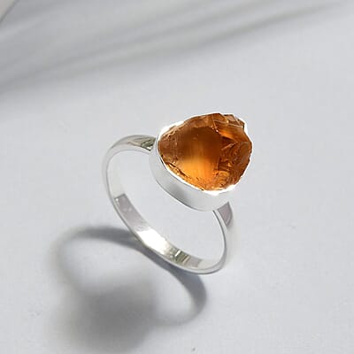 Artisan Crafted Rough Cut Brazilian Citrine Solitaire Ring in Sterling Silver (Size 10.0) 4.85 ctw
