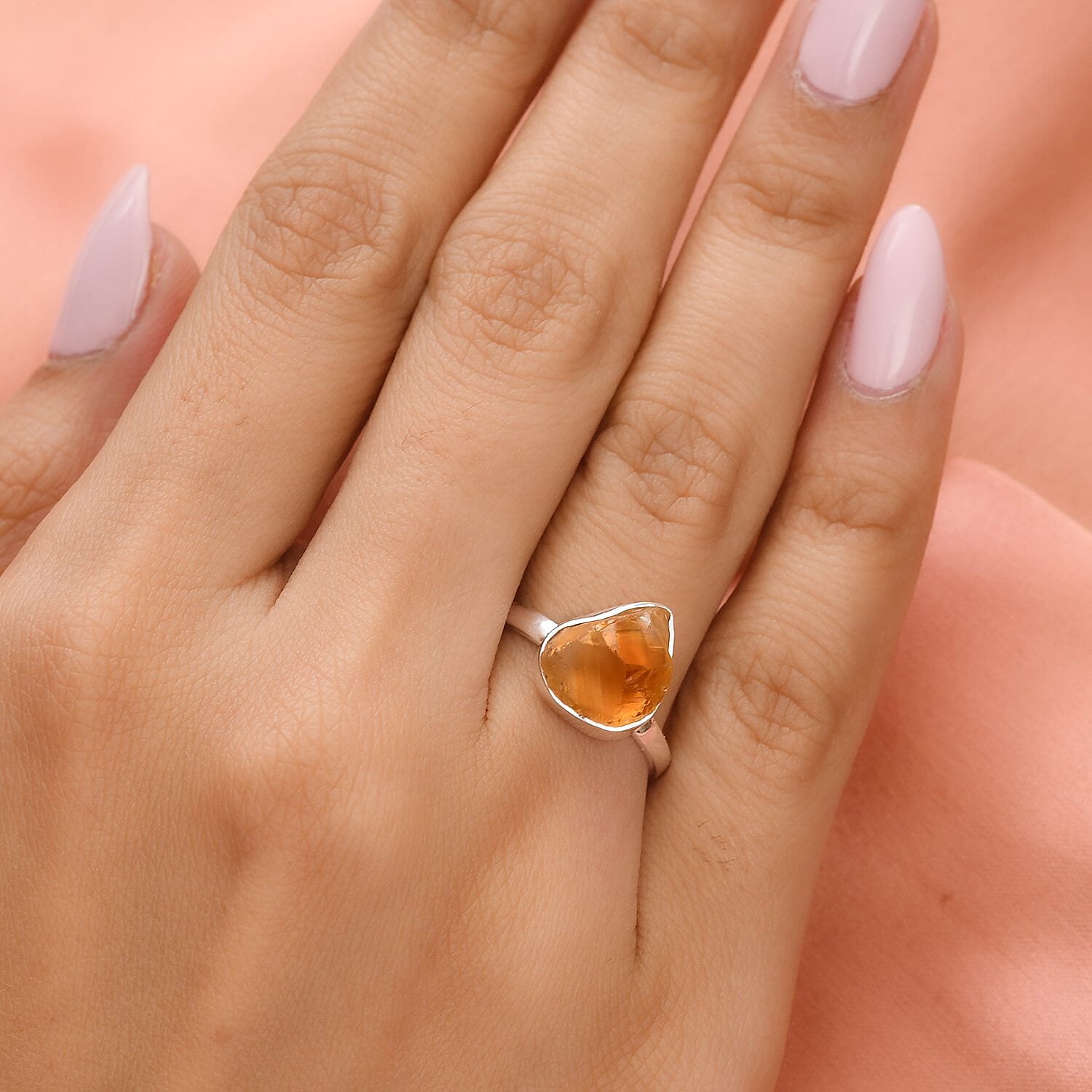 Artisan Crafted Rough Cut Brazilian Citrine Solitaire Ring in Sterling Silver (Size 10.0) 4.85 ctw