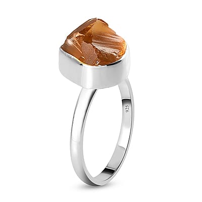 Artisan Crafted Rough Cut Brazilian Citrine Solitaire Ring in Sterling Silver (Size 10.0) 4.85 ctw