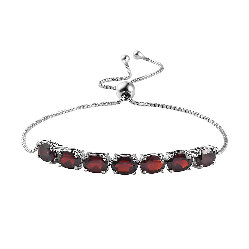 Mozambique Garnet Bolo Bracelet in Platinum Over Sterling Silver 4.50 ctw