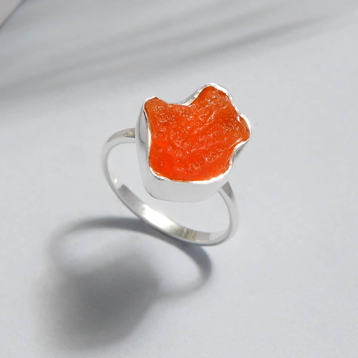 Artisan Crafted Rough Cut Mexican Fire Opal Ring in Sterling Silver (Size 10.0) 5.00 ctw image number 1