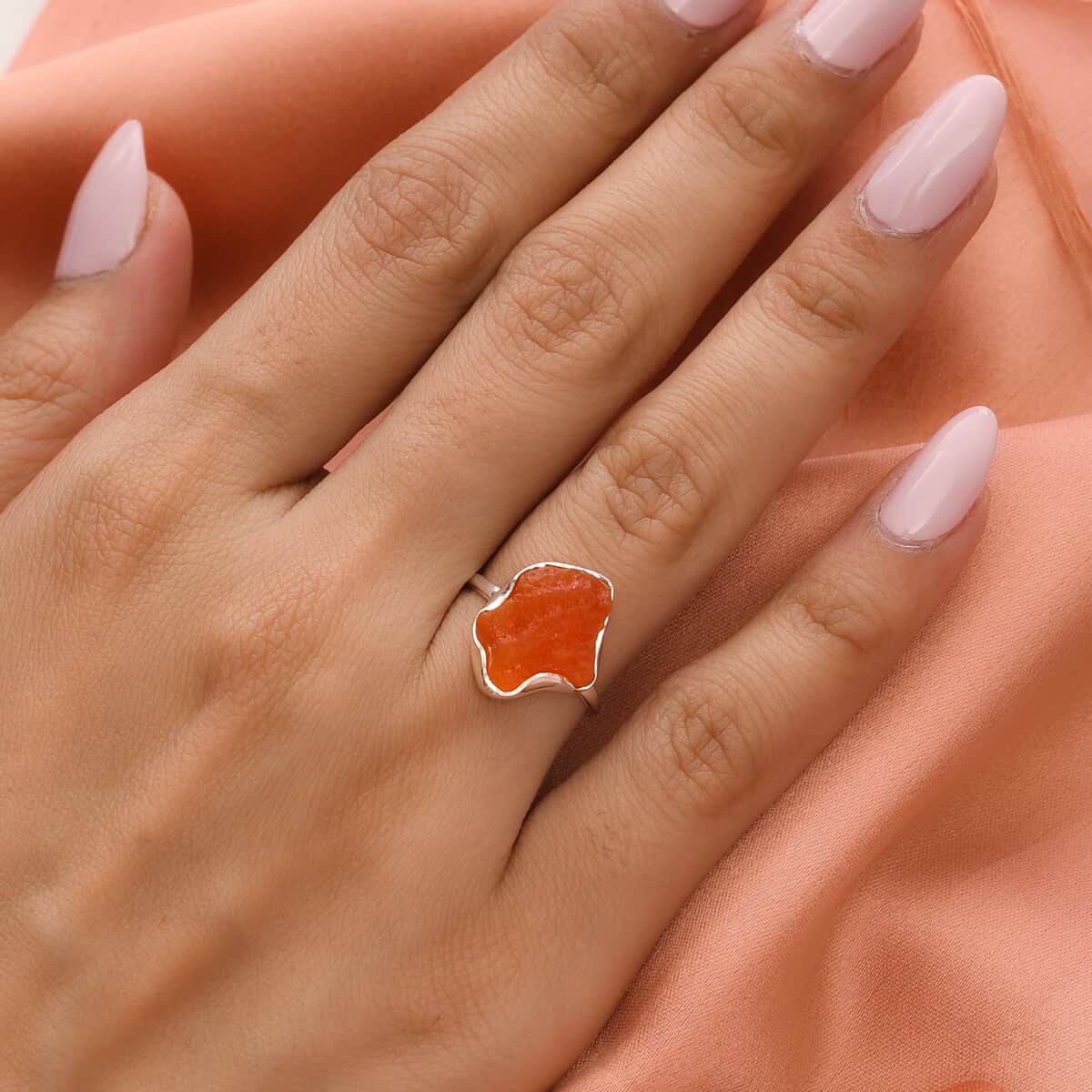Artisan Crafted Rough Cut Mexican Fire Opal Ring in Sterling Silver (Size 10.0) 5.00 ctw image number 2