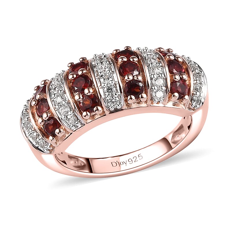 Anthill Garnet and Natural White Zircon Ring in Vermeil Rose Gold Over Sterling Silver (Size 10.0) 1.10 ctw