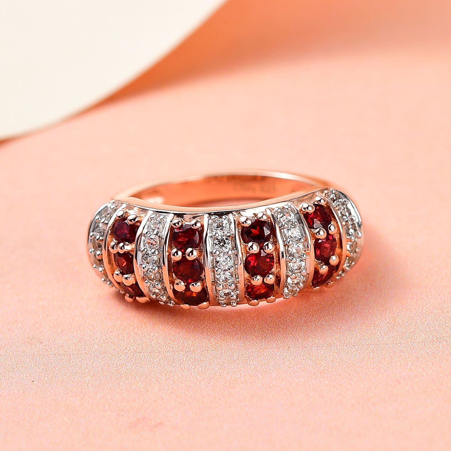 Anthill Garnet and Natural White Zircon Ring in Vermeil Rose Gold Over Sterling Silver (Size 10.0) 1.10 ctw
