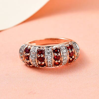 Anthill Garnet and Natural White Zircon Ring in Vermeil Rose Gold Over Sterling Silver (Size 10.0) 1.10 ctw