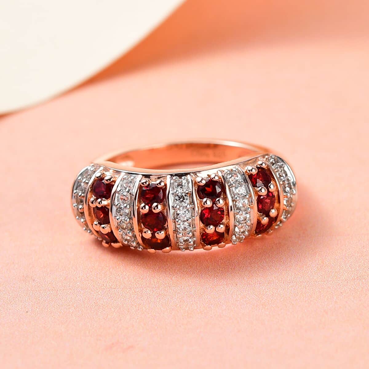 Anthill Garnet and Natural White Zircon Ring in Vermeil Rose Gold Over Sterling Silver (Size 10.0) 1.10 ctw image number 1