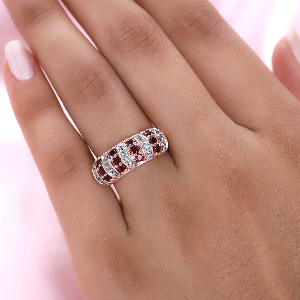 Anthill Garnet and Natural White Zircon Ring in Vermeil Rose Gold Over Sterling Silver (Size 10.0) 1.10 ctw image number 2
