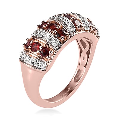 Anthill Garnet and Natural White Zircon Ring in Vermeil Rose Gold Over Sterling Silver (Size 10.0) 1.10 ctw