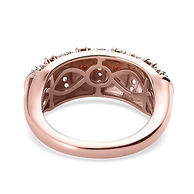 Anthill Garnet and Natural White Zircon Ring in Vermeil Rose Gold Over Sterling Silver (Size 10.0) 1.10 ctw