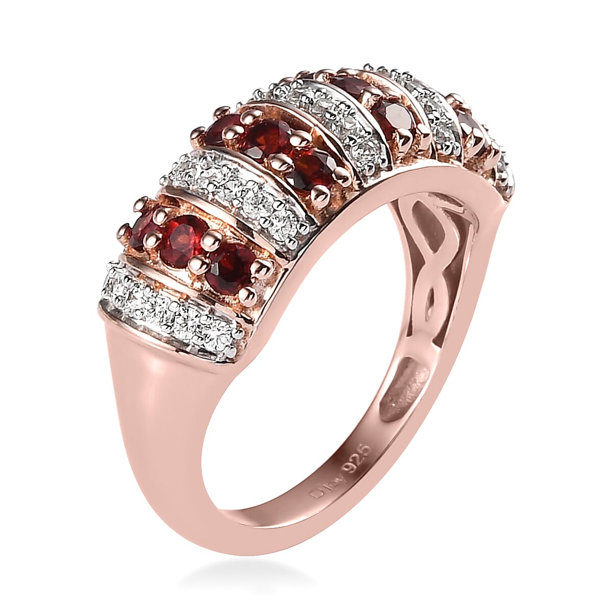 Anthill Garnet and Natural White Zircon Ring in Vermeil Rose Gold Over Sterling Silver (Size 8.0) 1.10 ctw image number 3