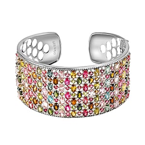 Multi Tourmaline Bracelet, Silver Cuff Bracelet , Sterling Silver Bracelet , Cuff Bracelet For Women (7.25 In) 26.35 ctw