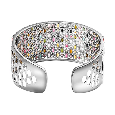 Multi Tourmaline Bracelet, Silver Cuff Bracelet , Sterling Silver Bracelet , Cuff Bracelet For Women (7.25 In) 26.35 ctw