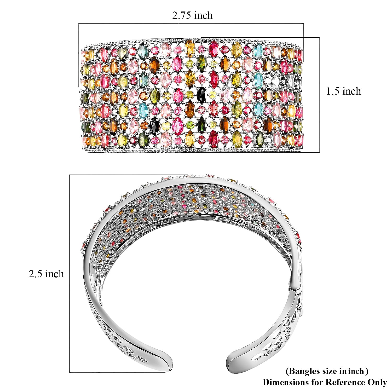Multi Tourmaline Bracelet, Silver Cuff Bracelet , Sterling Silver Bracelet , Cuff Bracelet For Women (7.25 In) 26.35 ctw