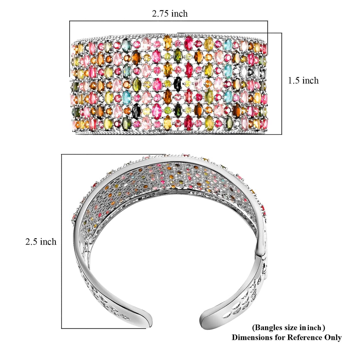 Multi Tourmaline Bracelet, Silver Cuff Bracelet , Sterling Silver Bracelet , Cuff Bracelet For Women (7.25 In) 26.35 ctw image number 5