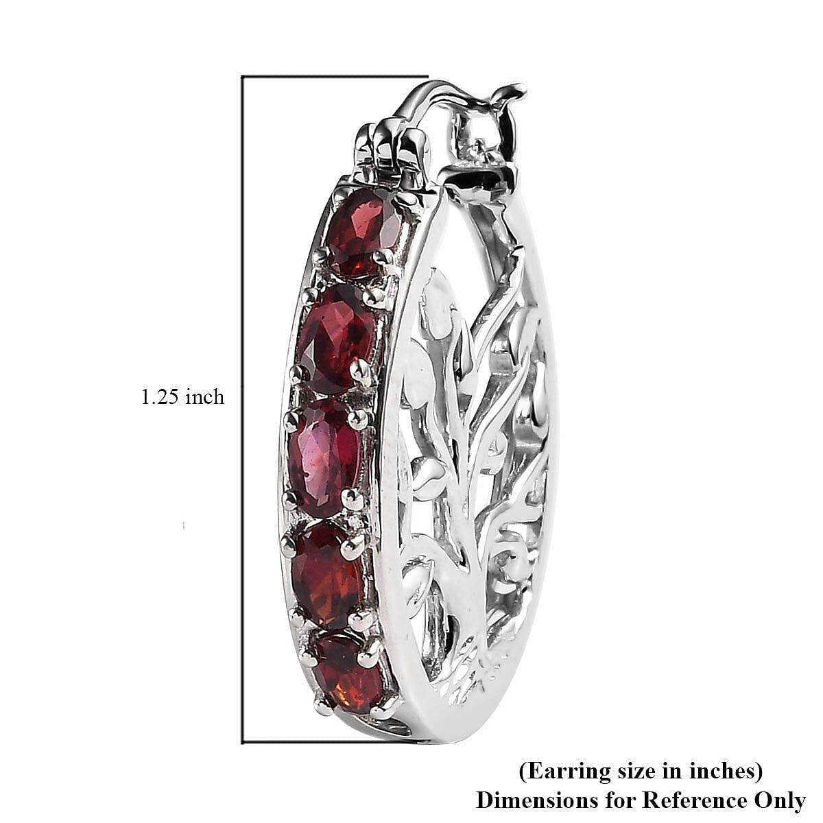 Anthill Garnet Tree of Life Hoop Earrings in Platinum Over Sterling Silver 2.85 ctw image number 4