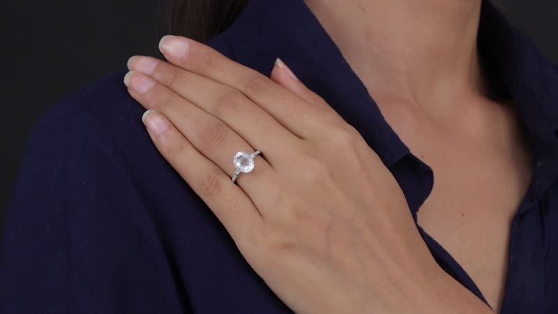 LUXORO 10K White Gold Premium Mexican Hyalite Opal and Diamond Ring 2 Grams 2.00 ctw