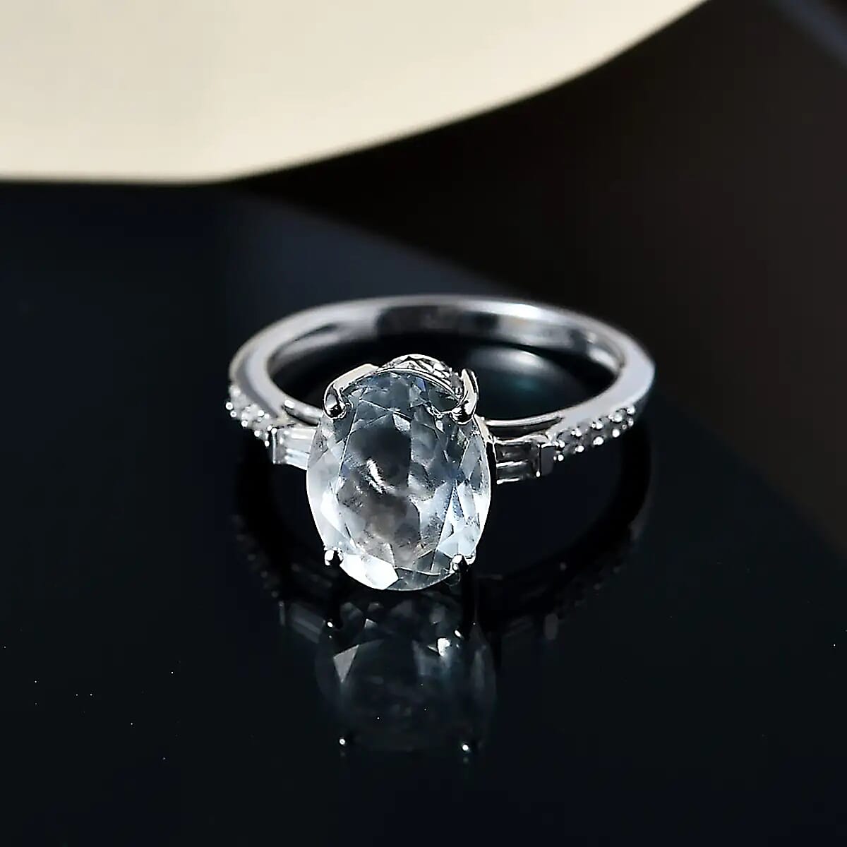 LUXORO 10K White Gold Premium Mexican Hyalite Opal and Diamond Ring 2 Grams 2.00 ctw image number 1