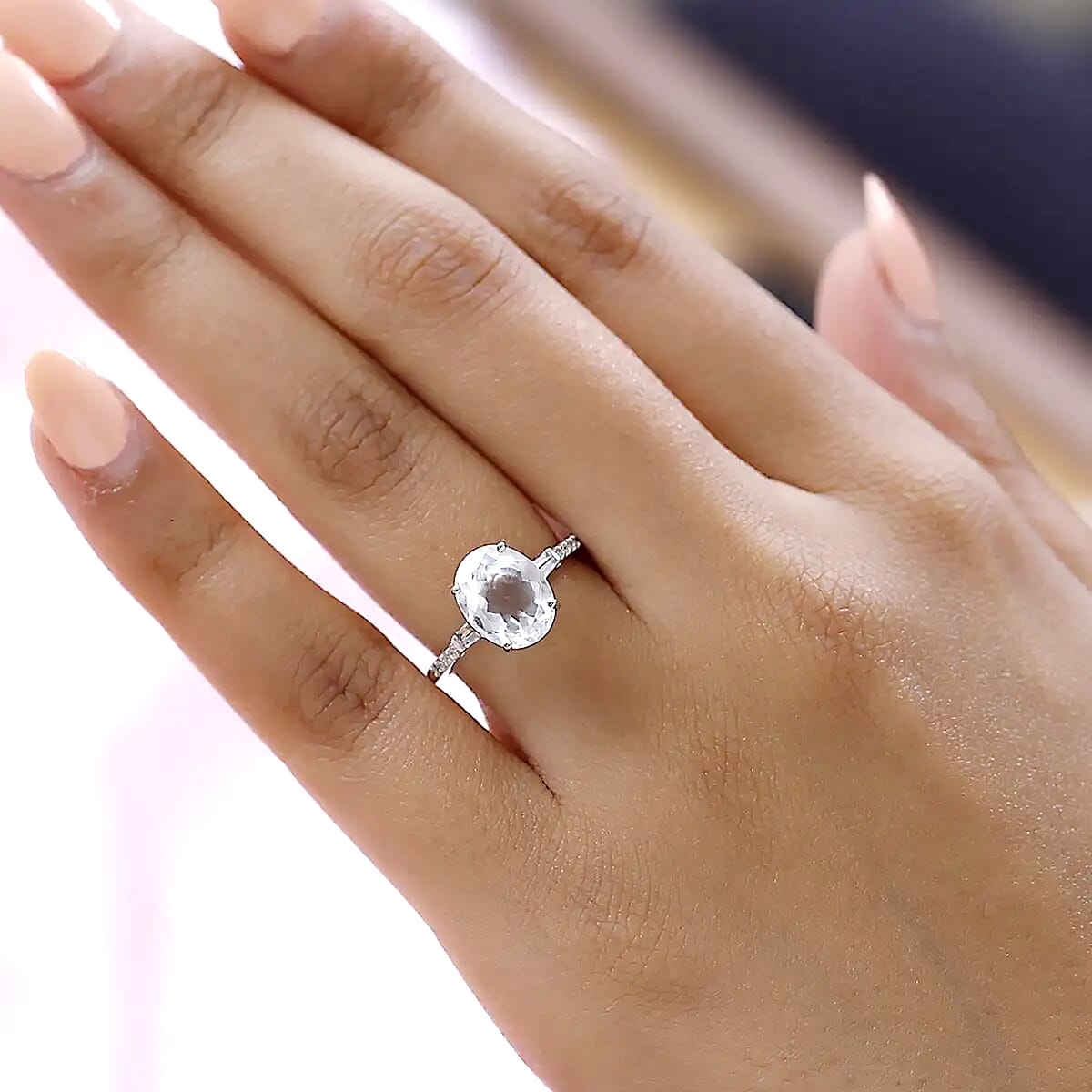 LUXORO 10K White Gold Premium Mexican Hyalite Opal and Diamond Ring 2 Grams 2.00 ctw image number 2