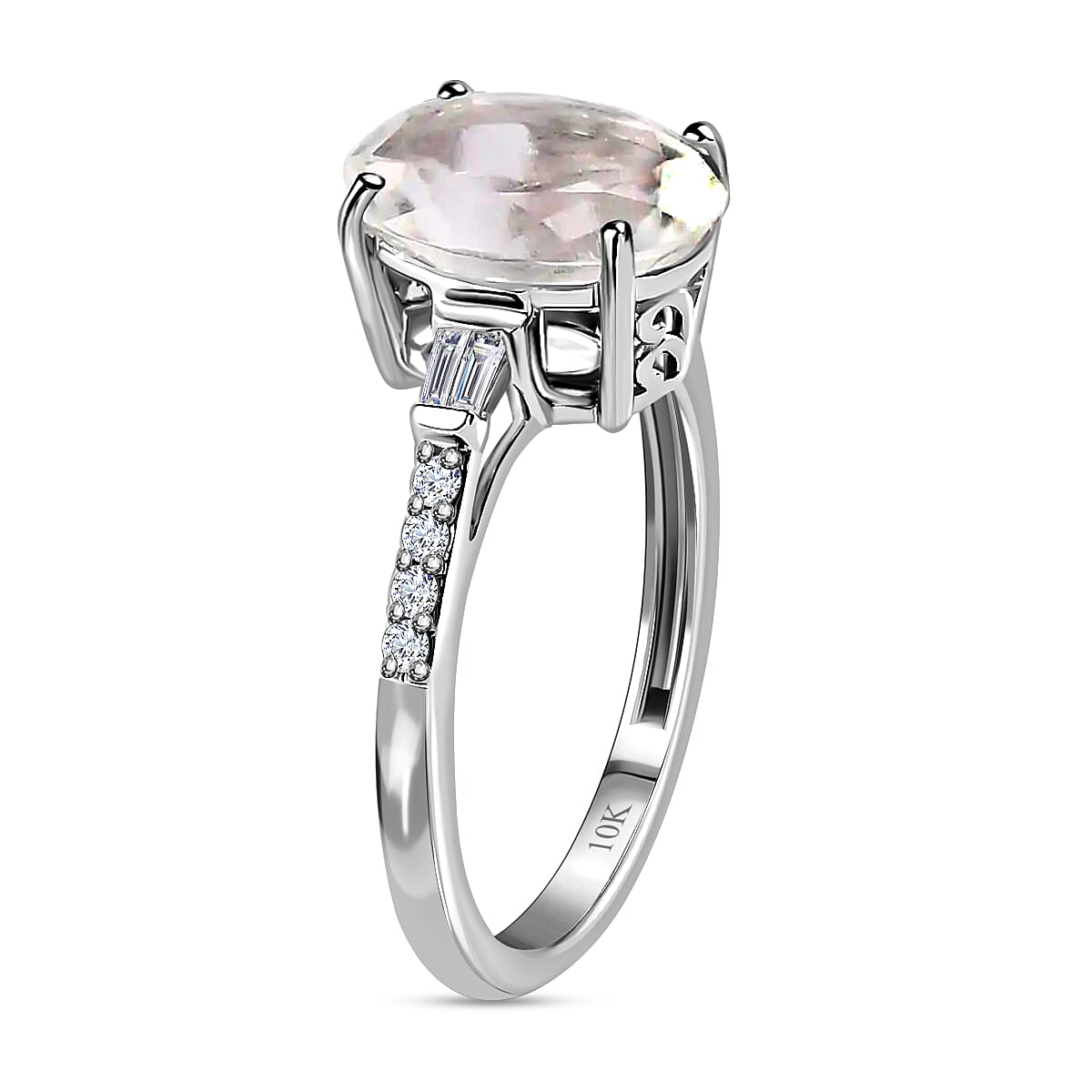 LUXORO 10K White Gold Premium Mexican Hyalite Opal and Diamond Ring 2 Grams 2.00 ctw image number 3