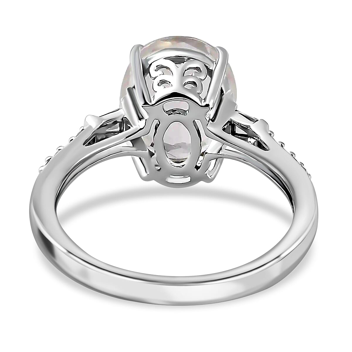LUXORO 10K White Gold Premium Mexican Hyalite Opal and Diamond Ring 2 Grams 2.00 ctw image number 4