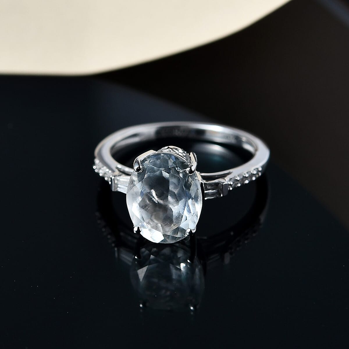 Luxoro 10K White Gold Premium Mexican Hyalite Opal and Diamond Ring (Size 6.0) 2.00 ctw image number 1