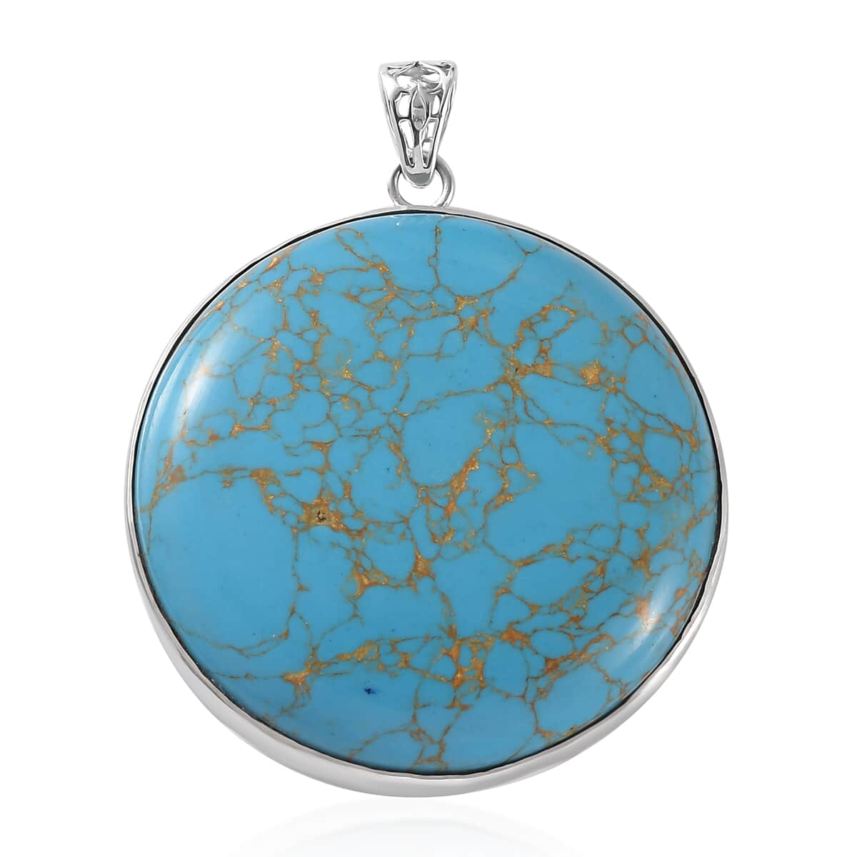 Artisan Crafted Mojave Blue Turquoise Round Pendant in Sterling Silver 97.00 ctw image number 0