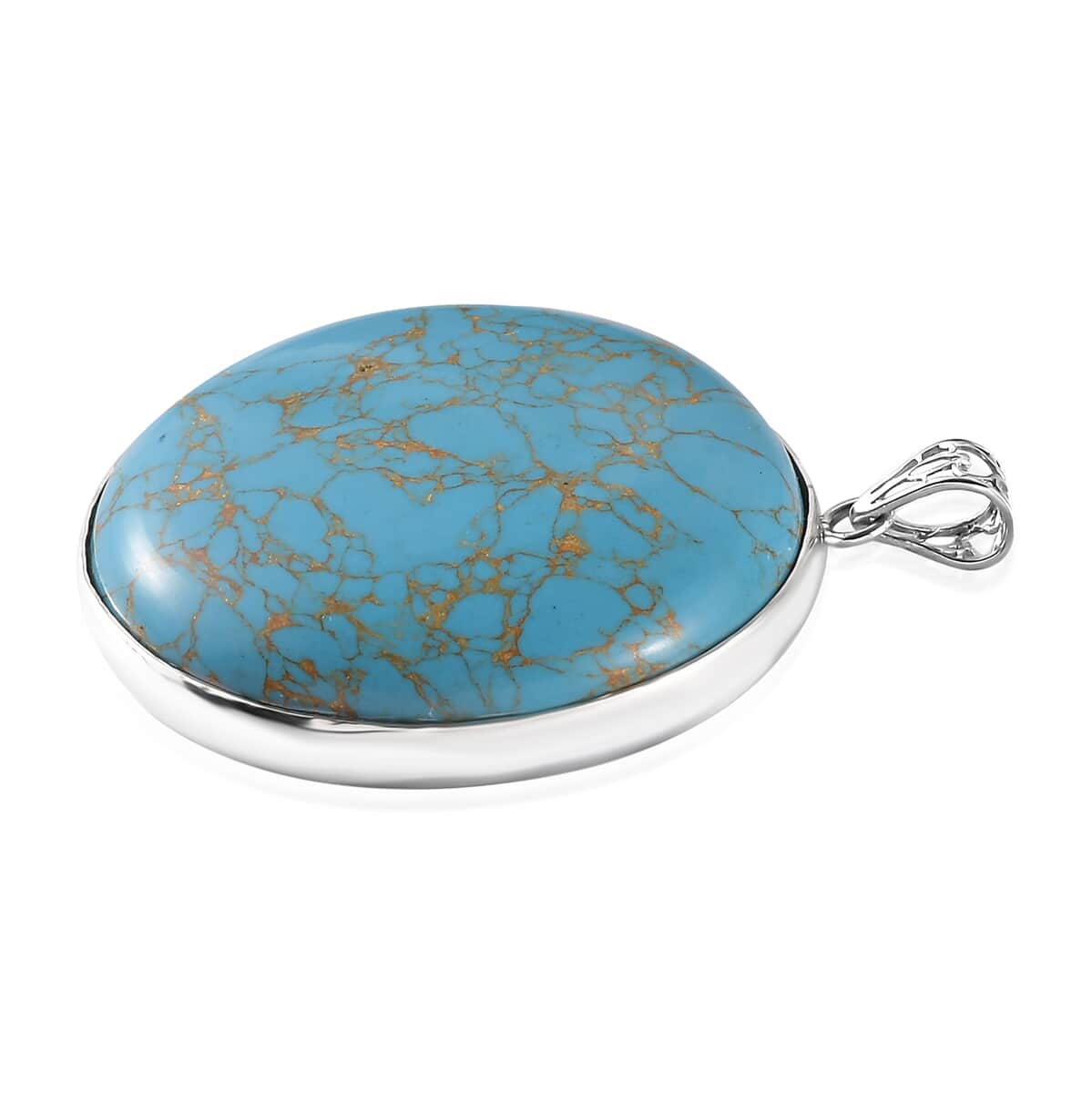 Artisan Crafted Mojave Blue Turquoise Round Pendant in Sterling Silver 97.00 ctw image number 3