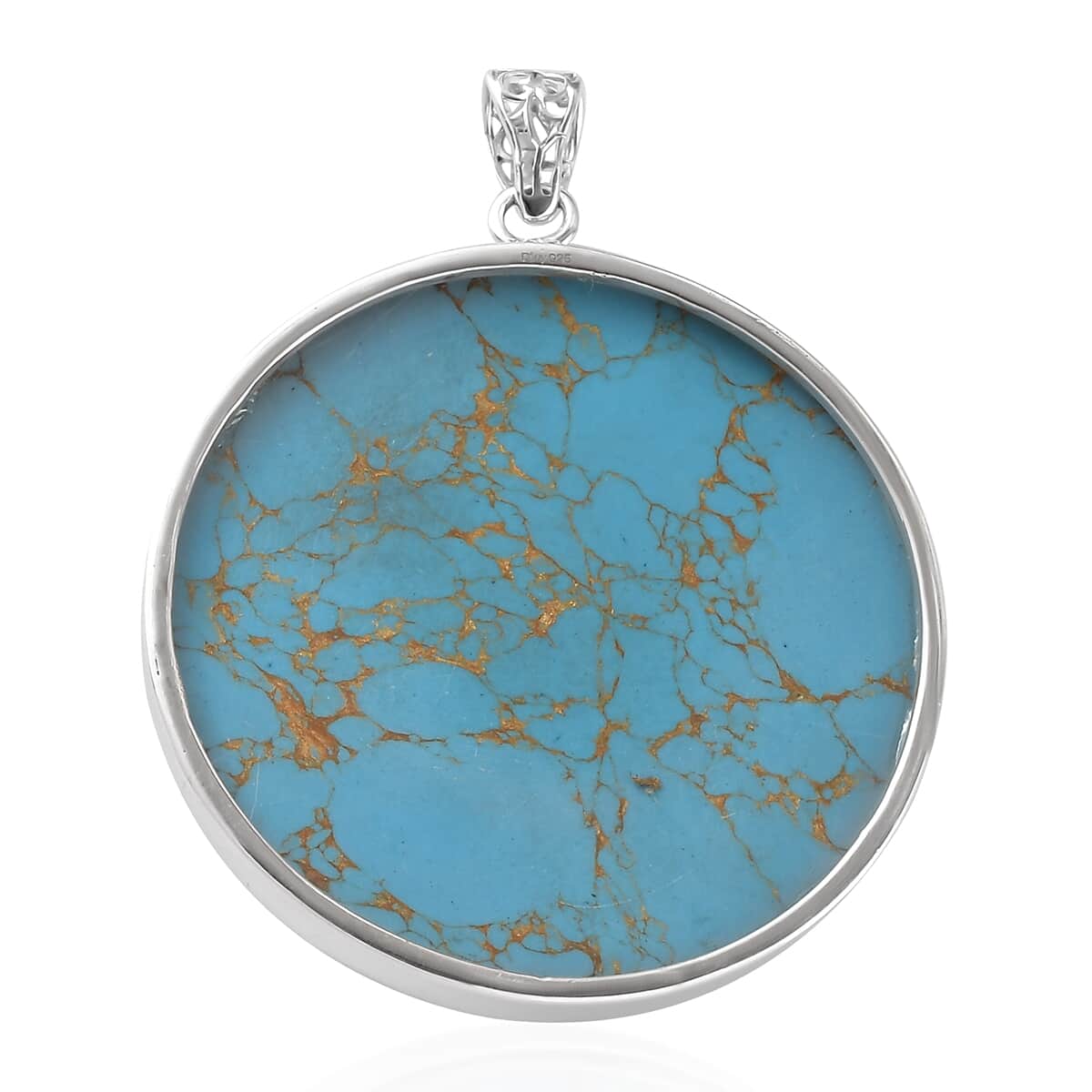 Artisan Crafted Mojave Blue Turquoise Round Pendant in Sterling Silver 97.00 ctw image number 4