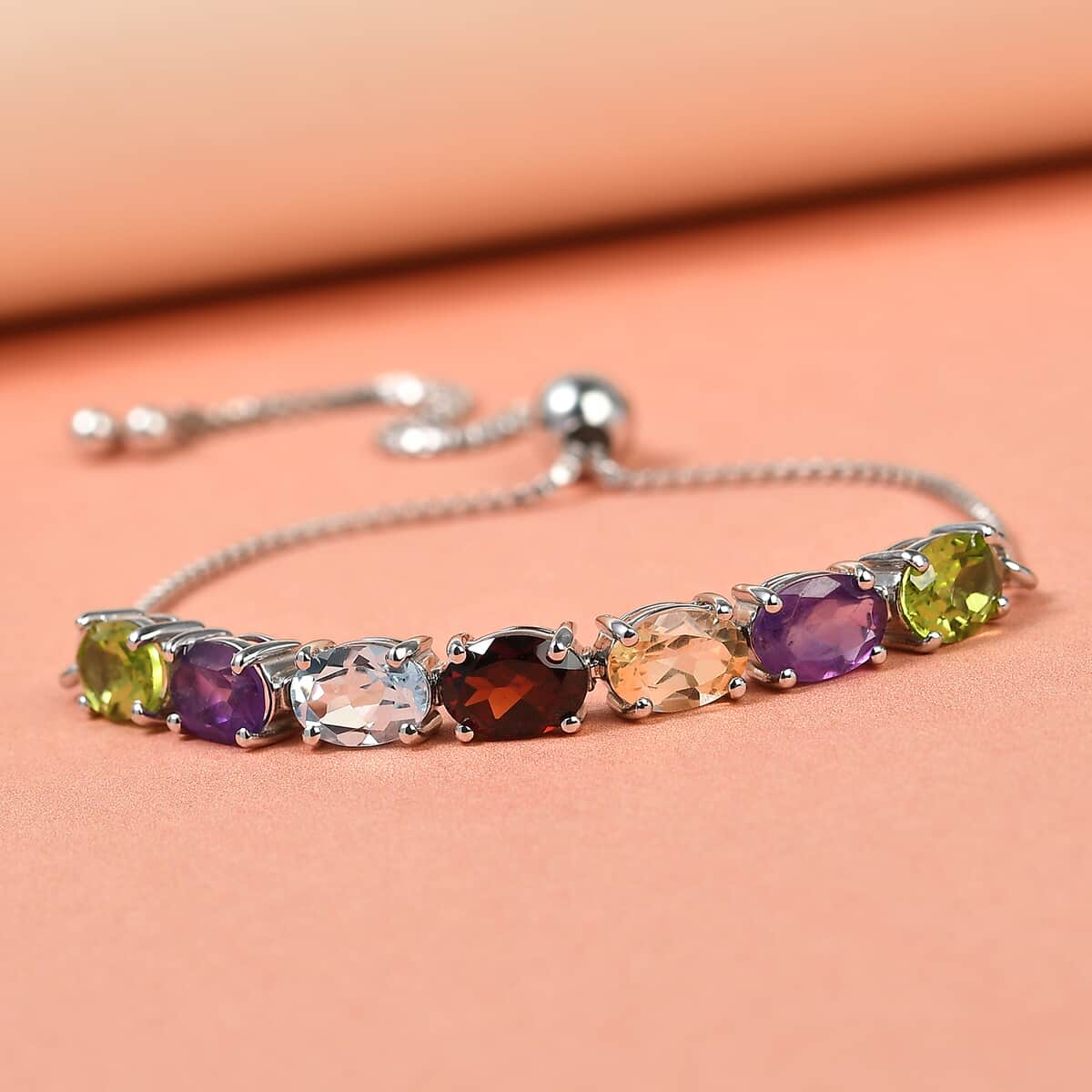 Multi Gemstone Bolo Bracelet in Platinum Over Sterling Silver 4.50 ctw image number 1