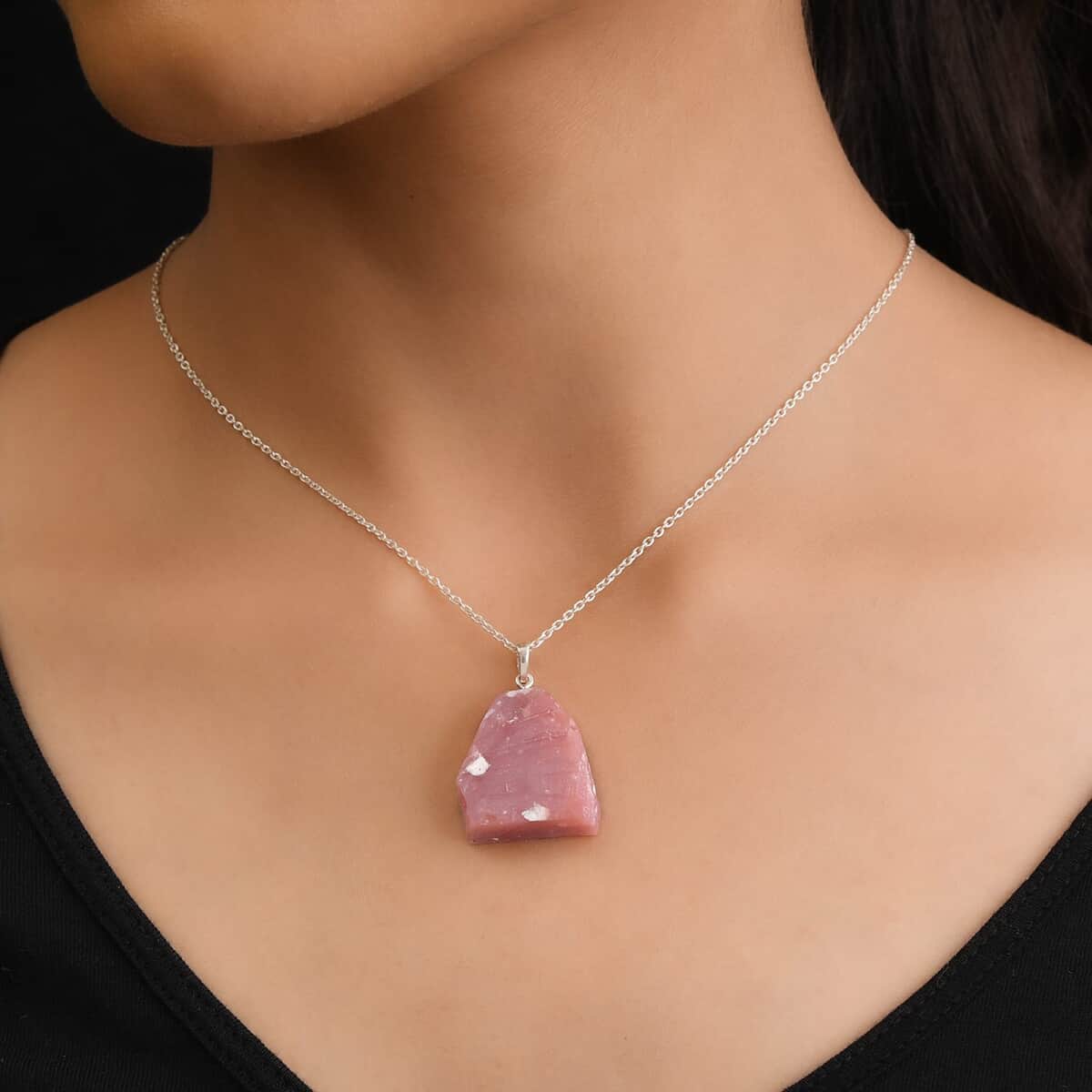 Artisan Crafted Inlay Cut Peruvian Pink Opal Pendant in Sterling Silver 30.00 ctw image number 2