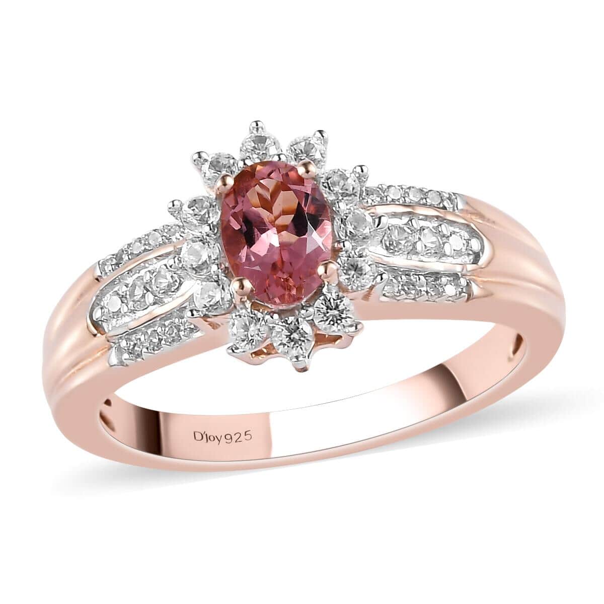 Natural Blush Tourmaline and Natural White Zircon Halo Ring in Vermeil Rose Gold Over Sterling Silver (Size 10.0) 1.15 ctw image number 0