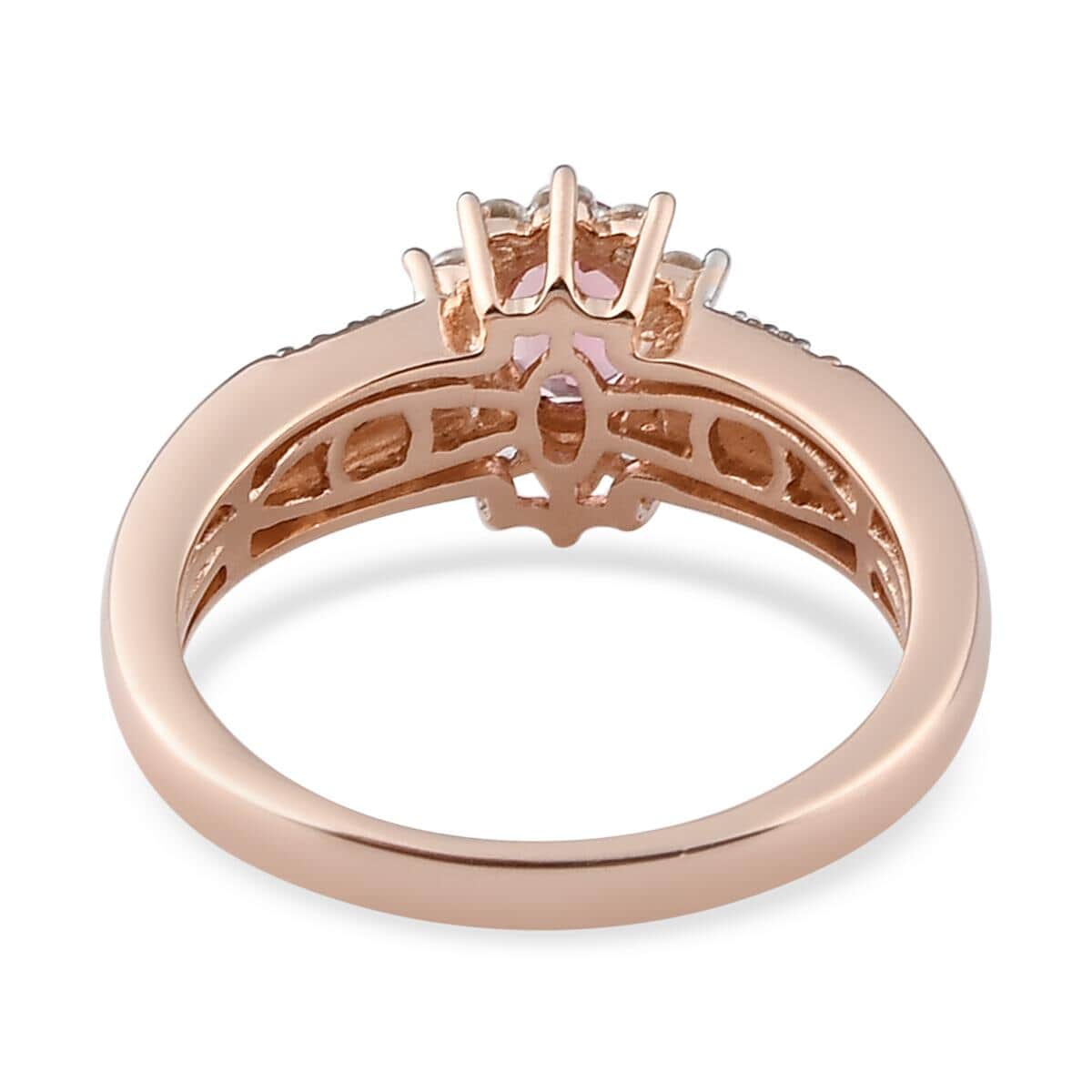 Natural Blush Tourmaline and Natural White Zircon Sunburst Ring in Vermeil Rose Gold Over Sterling Silver (Size 10.0) 1.15 ctw image number 4