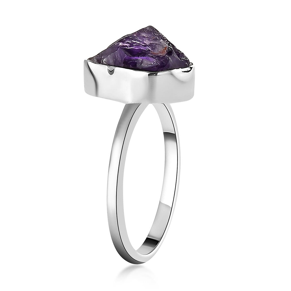 Artisan Crafted Rough Cut Amethyst Solitaire Ring in Sterling Silver (Size 7.0) 5.00 ctw image number 3