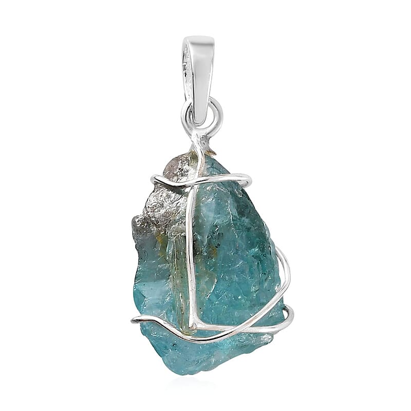 Artisan Crafted Rough Cut Paraiba Apatite Pendant in Sterling Silver 8.50 ctw