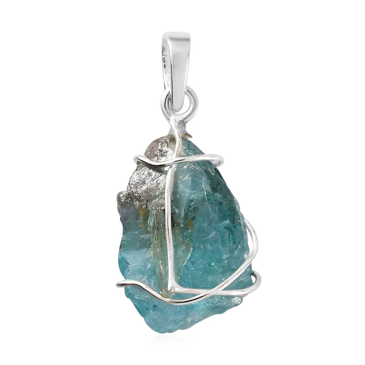 Artisan Crafted Rough Cut Paraiba Apatite Pendant in Sterling Silver 8.50 ctw image number 0