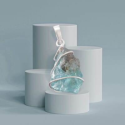 Artisan Crafted Rough Cut Paraiba Apatite Pendant in Sterling Silver 8.50 ctw